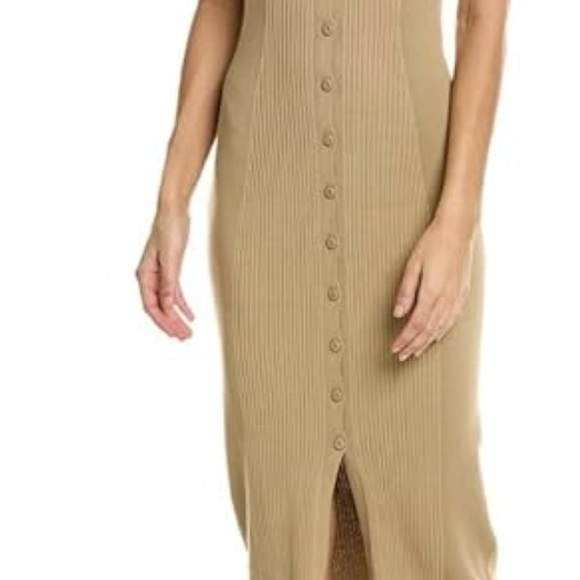 ba&sh Tan Asymmetrical Ribbed Sheath Dress - Picture 3 of 9